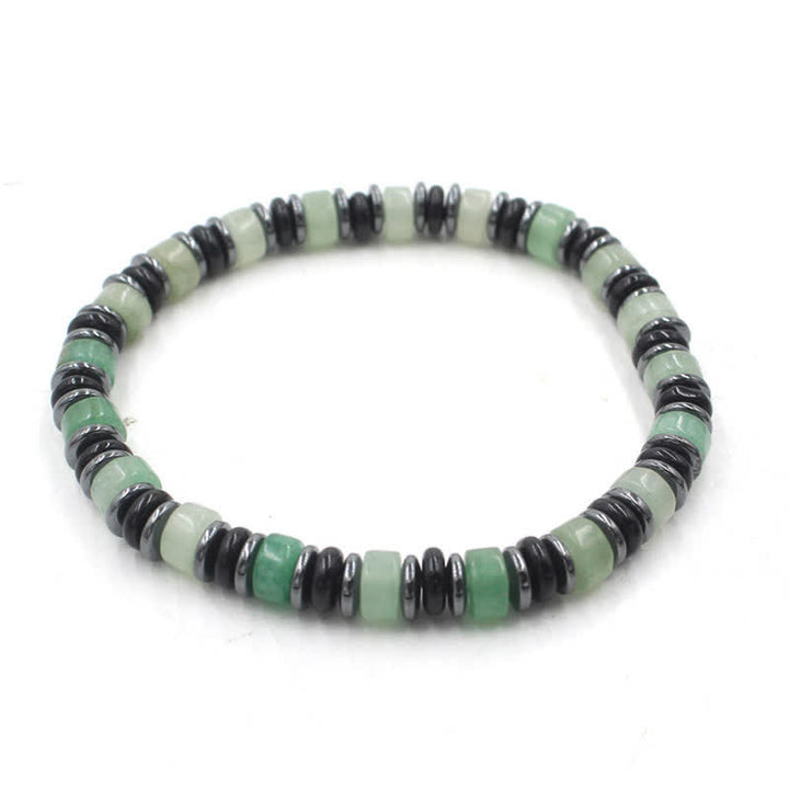 Buddha Stones Black Obsidian Hematite Hand Polished Ethnic Luck Flat Bead Bracelet - Green Aventurine(Luck ♥ Opportunity)(Wrist Circumference: 15-16cm) - image 13