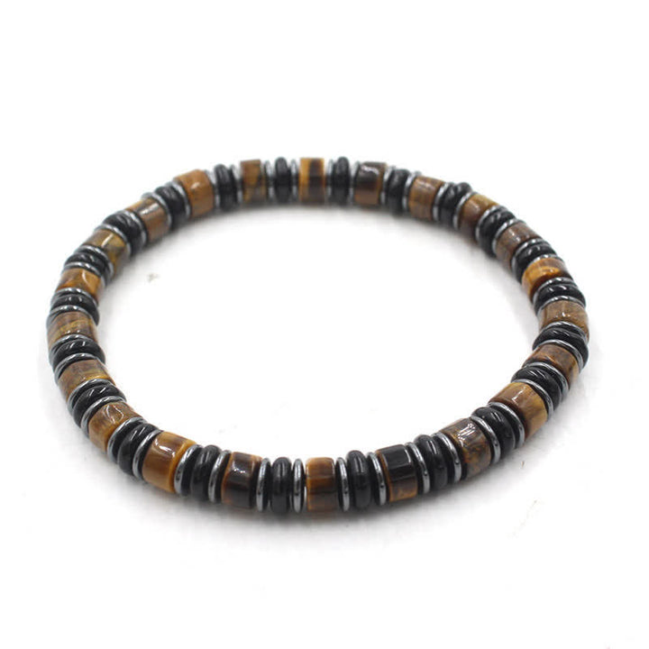 Buddha Stones Black Obsidian Hematite Hand Polished Ethnic Luck Flat Bead Bracelet - Tiger Eye(Confidence ♥ Focus)(Wrist Circumference: 15-16cm) - image 2