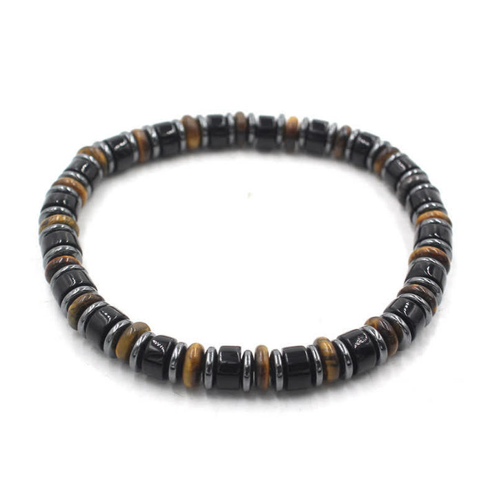 Buddha Stones Black Obsidian Hematite Hand Polished Ethnic Luck Flat Bead Bracelet - Black Obsidian(Protection ♥ Grounding)(Wrist Circumference: 15-16cm) - image 2