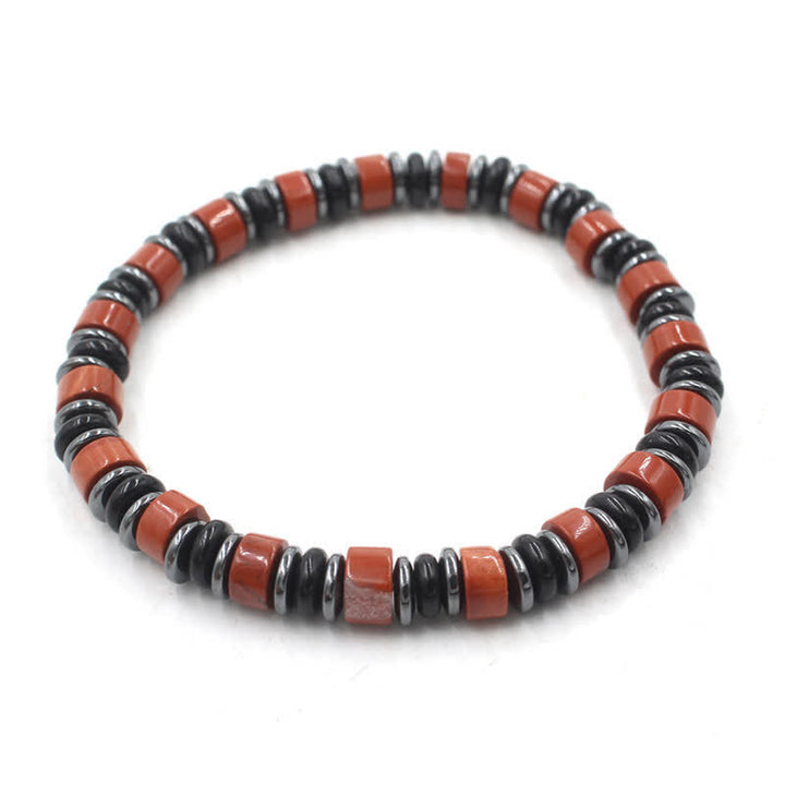 Buddha Stones Black Obsidian Hematite Hand Polished Ethnic Luck Flat Bead Bracelet - Red Jasper(Protection ♥ Wisdom)(Wrist Circumference: 15-16cm) - image 14