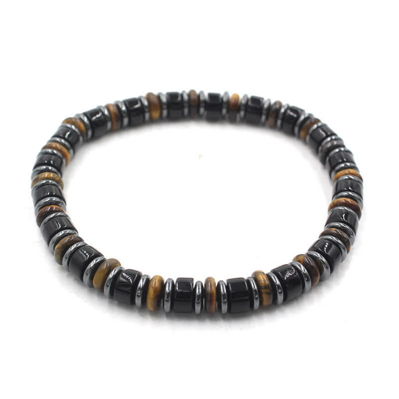 Buddha Stones Black Obsidian Hematite Hand Polished Ethnic Luck Flat Bead Bracelet - Black Obsidian(Protection ♥ Grounding)(Wrist Circumference: 15-16cm) - image 0