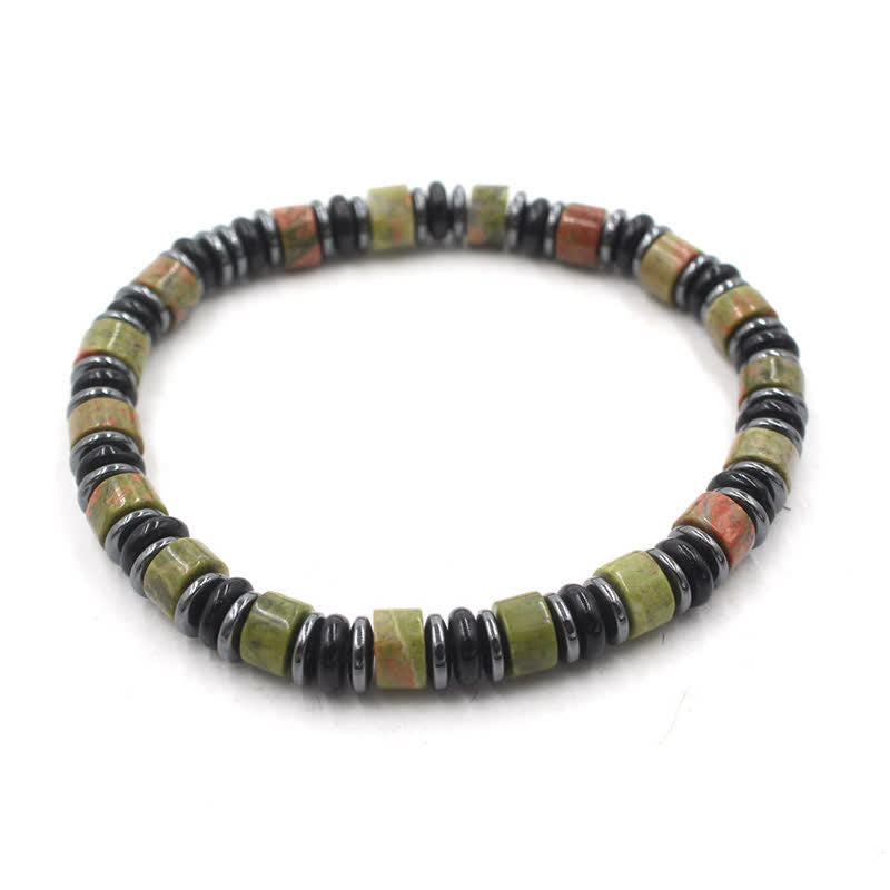 Buddha Stones Black Obsidian Hematite Hand Polished Ethnic Luck Flat Bead Bracelet - Unakite(Balance ♥ Growth)(Wrist Circumference: 15-16cm) - image 15