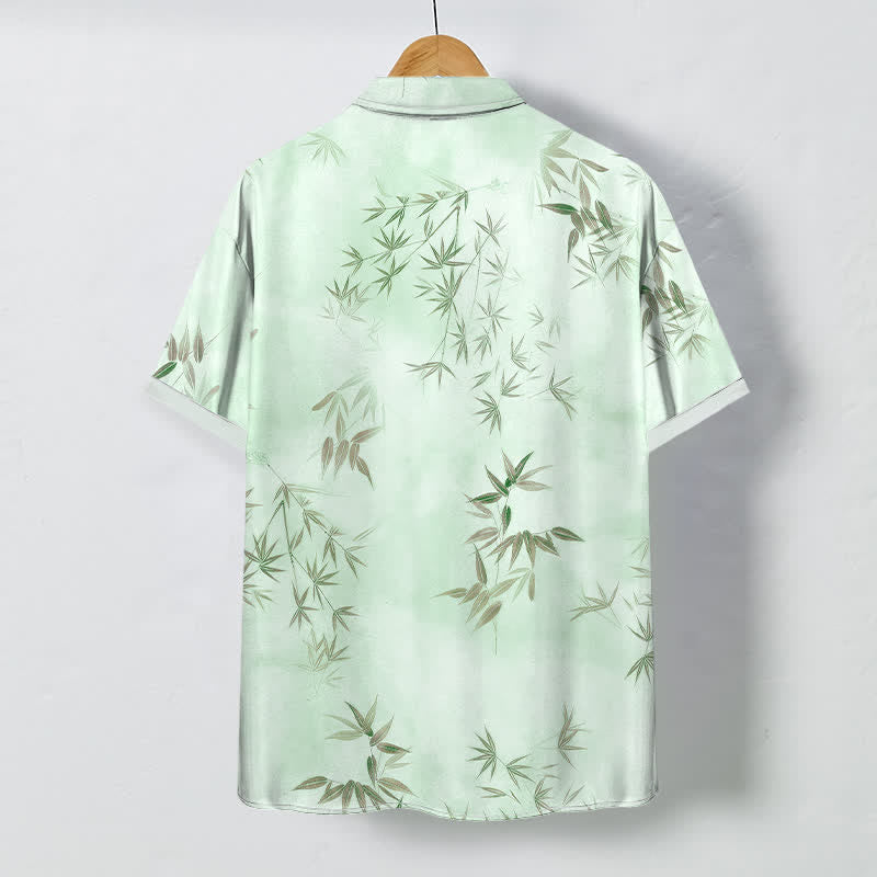 Buddha Stones Bamboo Leaf Pattern Buttons Wrinkle-resistant Men's Short Sleeve Shirt - image 4