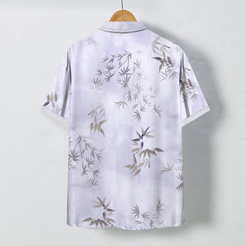Buddha Stones Bamboo Leaf Pattern Buttons Wrinkle-resistant Men's Short Sleeve Shirt - image 7