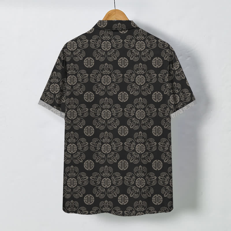 Buddha Stones Vintage Medallion Geometric Pattern Buttons Breathable Men's Short Sleeve Shirt - image 1