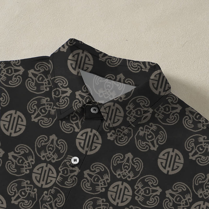 Buddha Stones Vintage Medallion Geometric Pattern Buttons Breathable Men's Short Sleeve Shirt - image 4