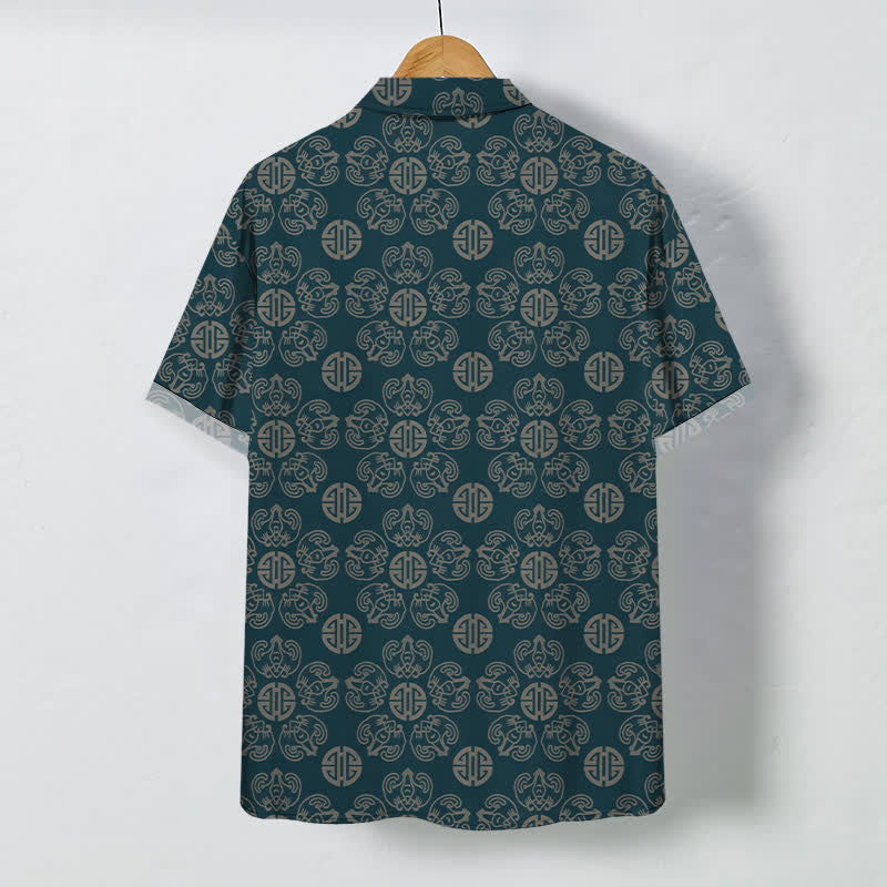 Buddha Stones Vintage Medallion Geometric Pattern Buttons Breathable Men's Short Sleeve Shirt - image 6