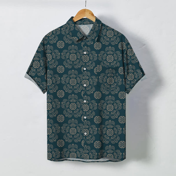 Buddha Stones Vintage Medallion Geometric Pattern Buttons Breathable Men's Short Sleeve Shirt - 	DarkCyan - US/UK/AU48，EU58 (4XL) - image 5