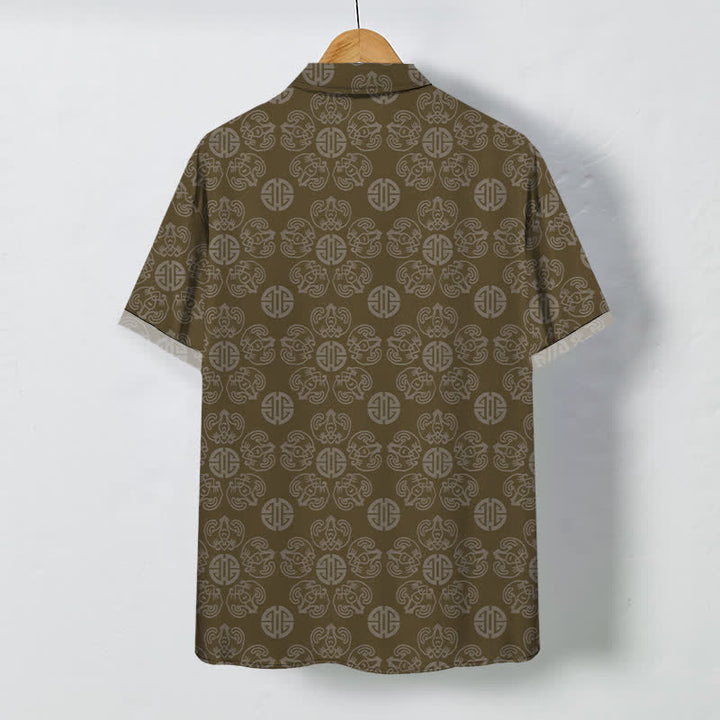Buddha Stones Vintage Medallion Geometric Pattern Buttons Breathable Men's Short Sleeve Shirt - image 8