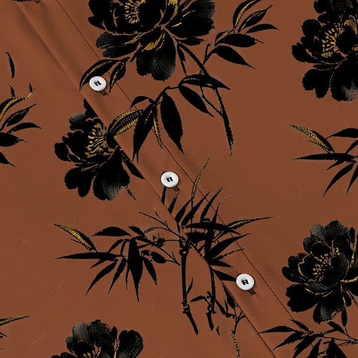 Buddha Stones Tropical Floral Leaf Pattern Buttons Breathable Men's Short Sleeve Shirt - image 3