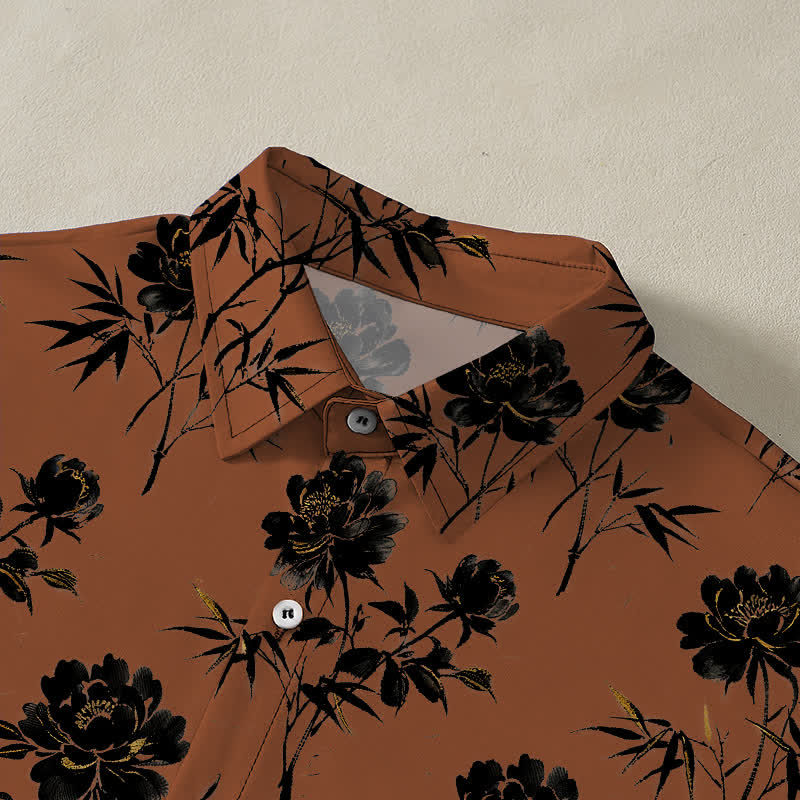 Buddha Stones Tropical Floral Leaf Pattern Buttons Breathable Men's Short Sleeve Shirt - image 2