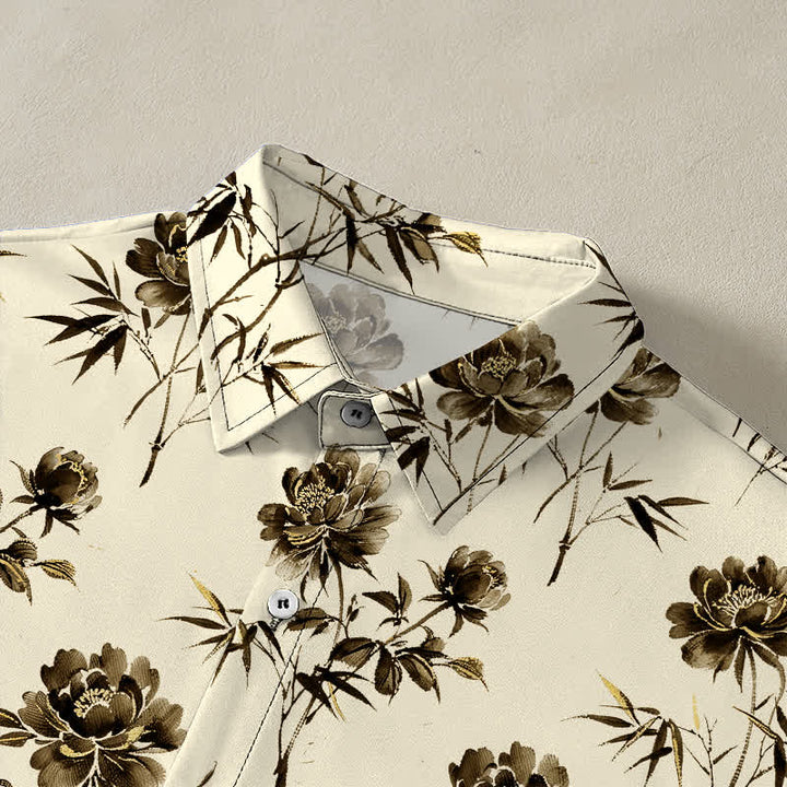 Buddha Stones Tropical Floral Leaf Pattern Buttons Breathable Men's Short Sleeve Shirt - image 7