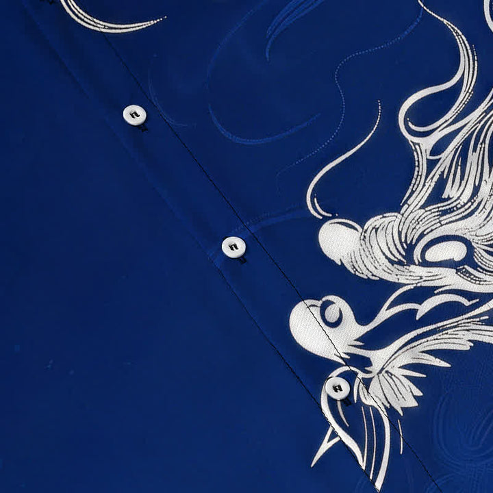 Buddha Stones Oriental Dragon Cloud Pattern Buttons Wrinkle-resistant Men's Short Sleeve Shirt - image 3