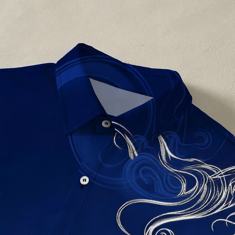 Buddha Stones Oriental Dragon Cloud Pattern Buttons Wrinkle-resistant Men's Short Sleeve Shirt - image 2