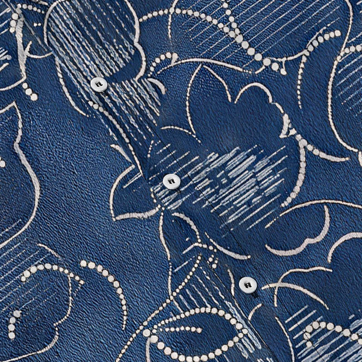 Buddha Stones Indigo Floral Vine Pattern Buttons Wrinkle-resistant Men's Short Sleeve Shirt - image 3