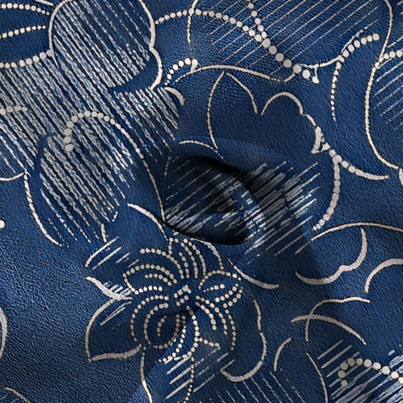Buddha Stones Indigo Floral Vine Pattern Buttons Wrinkle-resistant Men's Short Sleeve Shirt - image 4