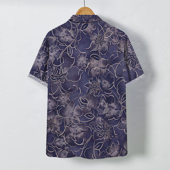 Buddha Stones Indigo Floral Vine Pattern Buttons Wrinkle-resistant Men's Short Sleeve Shirt - image 6