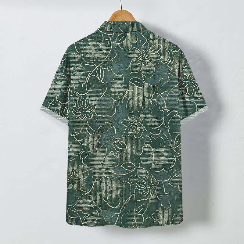 Buddha Stones Indigo Floral Vine Pattern Buttons Wrinkle-resistant Men's Short Sleeve Shirt - image 8