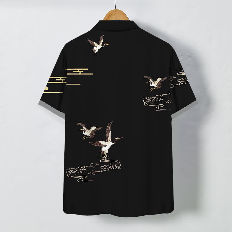 Buddha Stones Crane Cloud Pattern Buttons Wrinkle-resistant Men's Short Sleeve Shirt - image 8