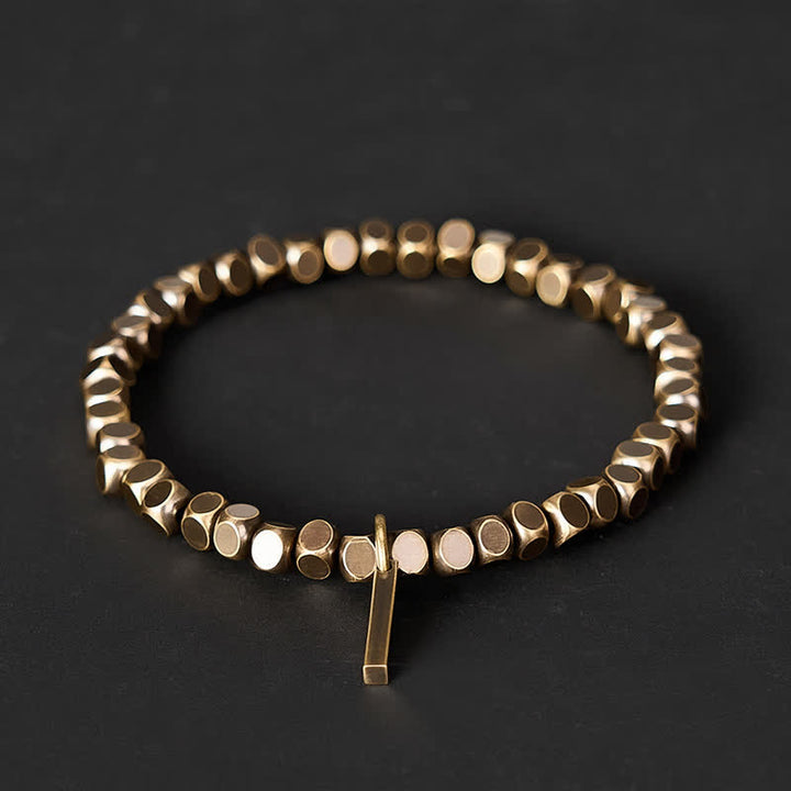 Buddha Stones 4mm Small Square Shape Beads Brass Healing Bracelet - Wrist Circumference: 7.9–8.2 in (20–21 cm) - image 0