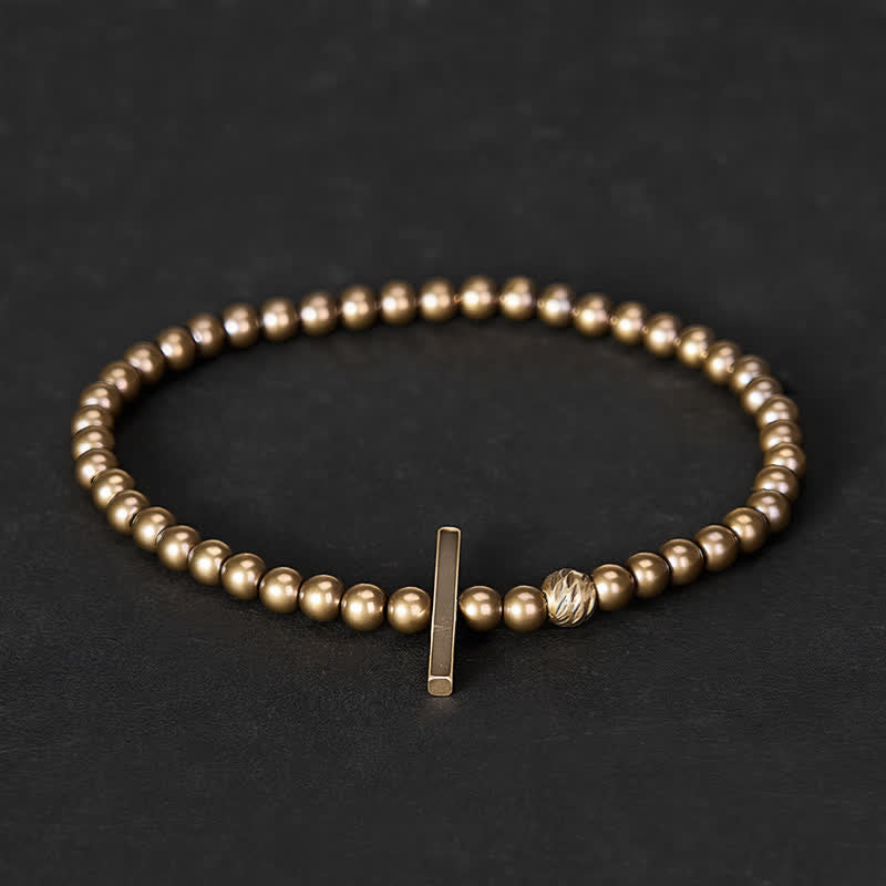 Buddha Stones 4mm Small Round Shape Beads Brass Healing Bracelet - Wrist Circumference: 7.9–8.2 in (20–21 cm) - image 0