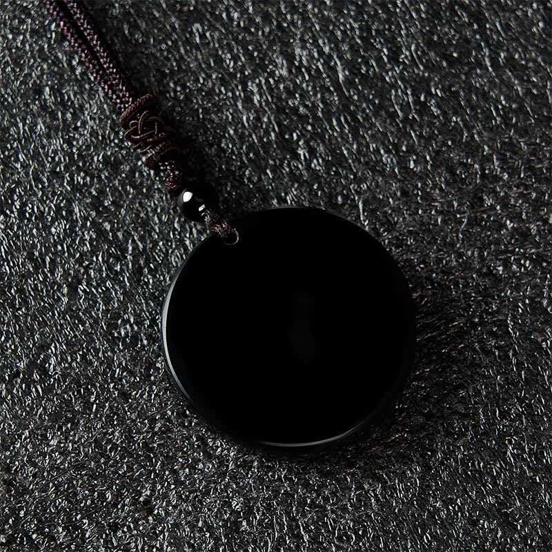 Buddha Stones Black Obsidian Round Shape Protection Braided Rope Necklace - image 7