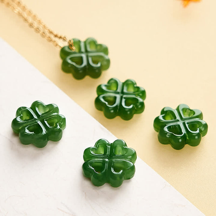 Buddha Stones Jade Four Leaf Clover Luck Hand Carved Pendant Necklace - image 5
