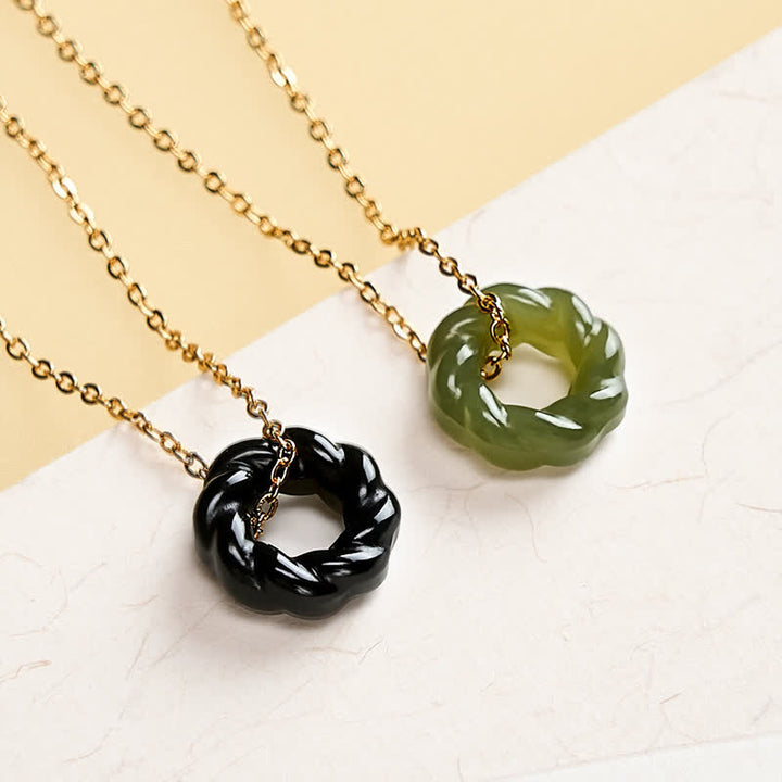 Buddha Stones Hand Carved Hetian Jade Fried Dough Twists Blessing Vintage Necklace - 925 Sterling Silver(Blessing♥Calm) - Deep Green - Natural Jade(Color May Vary) - image 4