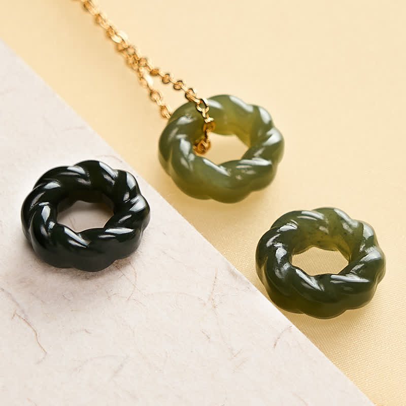 Buddha Stones Hand Carved Hetian Jade Fried Dough Twists Blessing Vintage Necklace - image 5