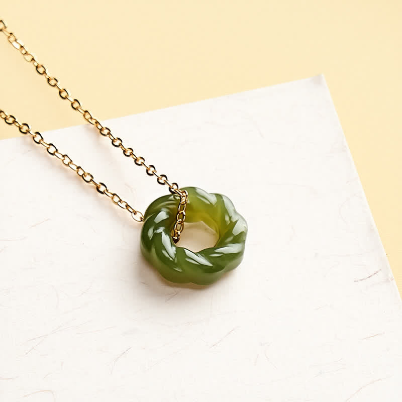 Buddha Stones Hand Carved Hetian Jade Fried Dough Twists Blessing Vintage Necklace - image 1