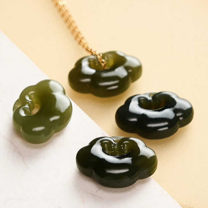 Buddha Stones Jade Auspicious Cloud Lock Luck Vintage Pendant Necklace - image 5