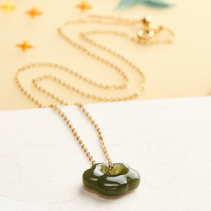 Buddha Stones Jade Auspicious Cloud Lock Luck Vintage Pendant Necklace - image 2