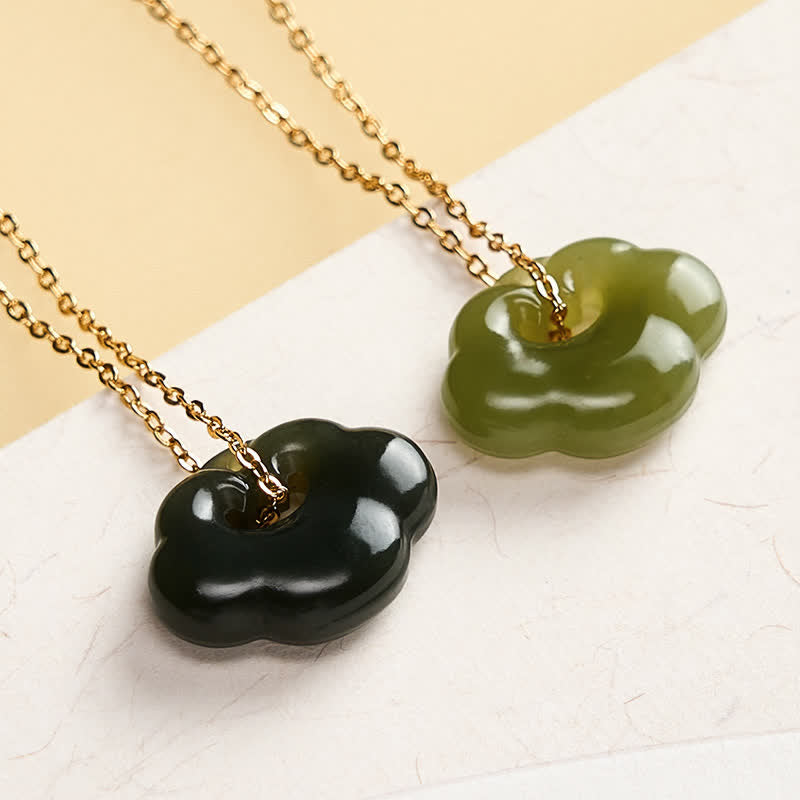 Buddha Stones Jade Auspicious Cloud Lock Luck Vintage Pendant Necklace - image 4