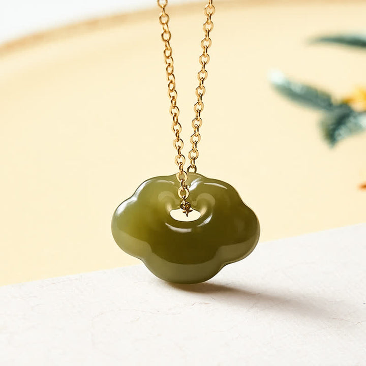 Buddha Stones Jade Auspicious Cloud Lock Luck Vintage Pendant Necklace - 925 Sterling Silver(Blessing♥Calm) - Natural Jade(Color May Vary) - image 0