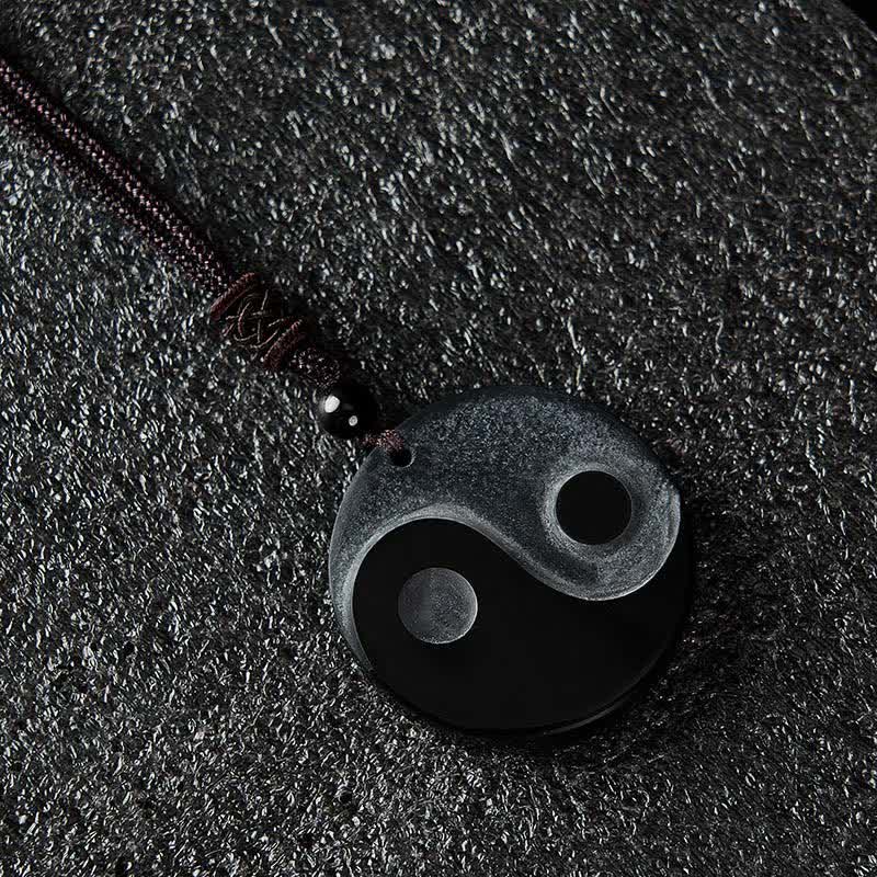 Buddha Stones Black Obsidian Yin Yang Balance Round Pendant Necklace - image 1