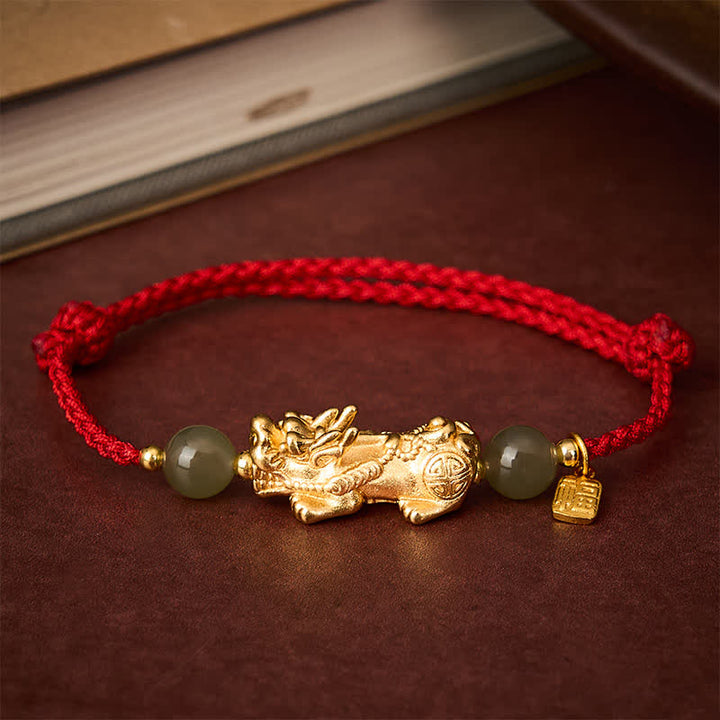 Buddha Stones Copper Pi Xiu Fu Character Luck Red String Bracelet - Red String(Protection♥Luck) - image 0