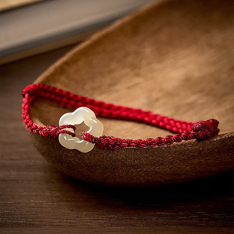 Buddha Stones Hetian Jade Plum Bossom Luck Red String Bracelet - image 2