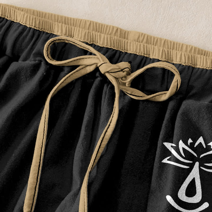 Buddha Stones Pure Cotton Sacred Om Lotus Pattern Women's Elastic Waist Pants With Pockets - image 5