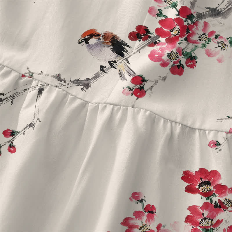 Buddha Stones Summer Casual Pink Blossom Branches Pattern Women's Summer Sleeveless Midi Dress With Pockets - image 1