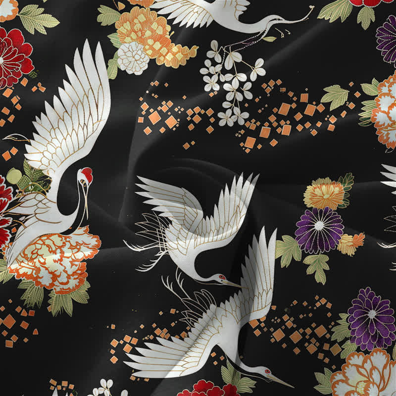 Buddha Stones Summer Casual Vintage Crane Floral Pattern Women's Summer Sleeveless Midi Dress With Pockets - image 3