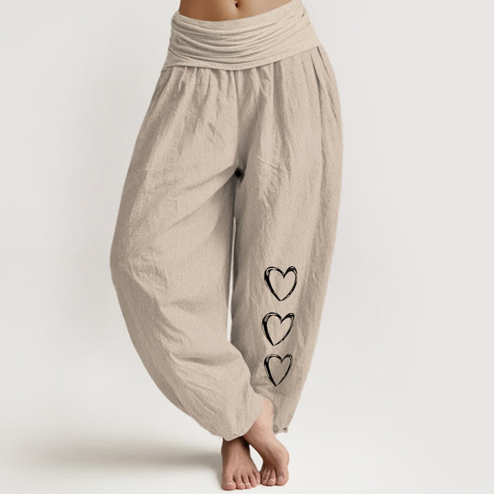 Buddha Stones Pure Cotton Three Love Heart Pattern Women's Elastic Waist Harem Pants - Tan - US16，UK/AU20，EU48 (3XL) - image 14