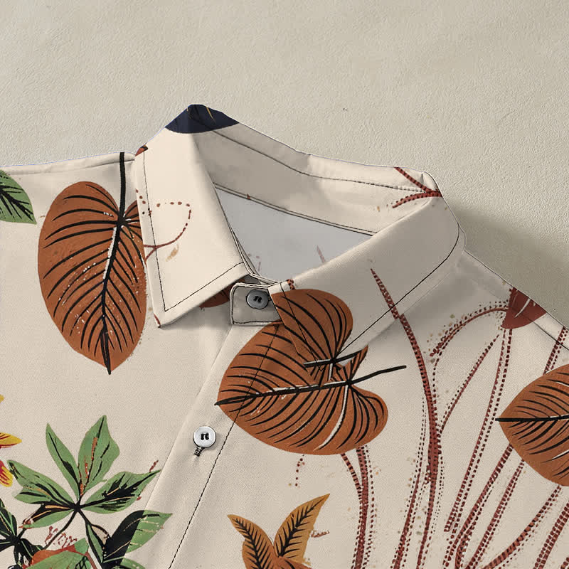 Buddha Stones Tropical Floral Leaf Pattern Buttons Breathable Men's Short Sleeve Shirt - image 2