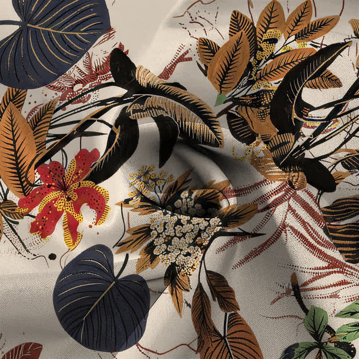 Buddha Stones Tropical Floral Leaf Pattern Buttons Breathable Men's Short Sleeve Shirt - image 4