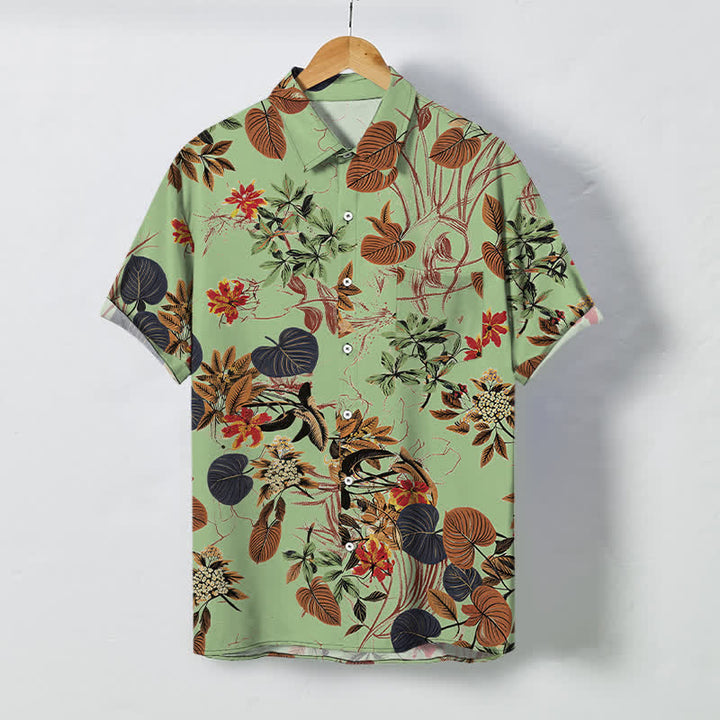 Buddha Stones Tropical Floral Leaf Pattern Buttons Breathable Men's Short Sleeve Shirt - PaleGreen - US/UK/AU48，EU58 (4XL) - image 5