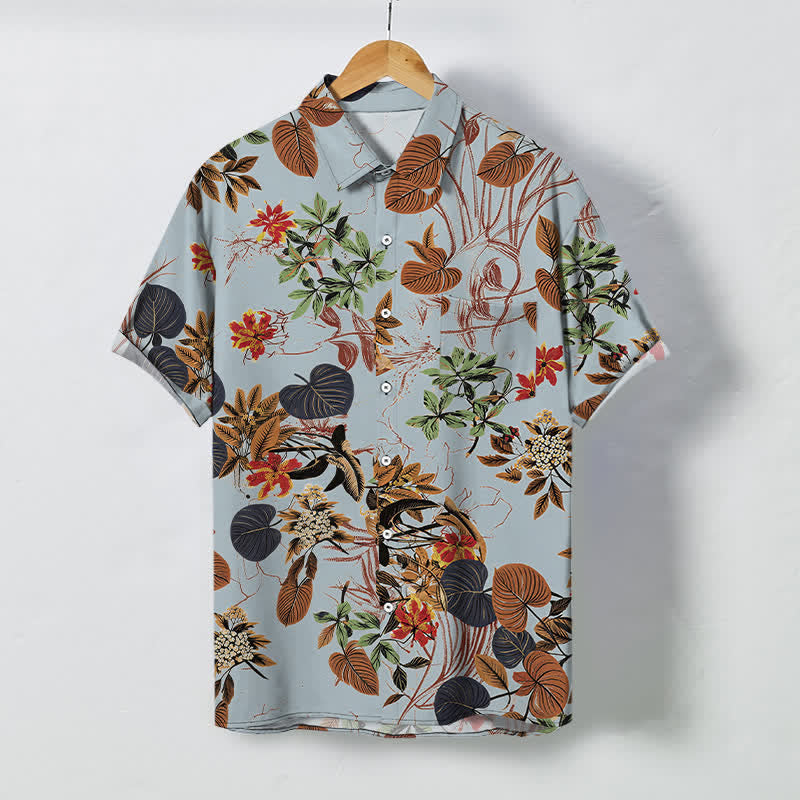Buddha Stones Tropical Floral Leaf Pattern Buttons Breathable Men's Short Sleeve Shirt - LightSteelBlue - US/UK/AU48，EU58 (4XL) - image 7