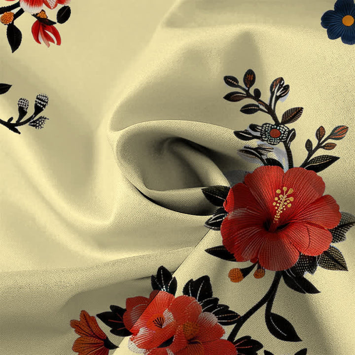 Buddha Stones Crane Blossom Branch Pattern Buttons Breathable Men's Short Sleeve Shirt - image 2