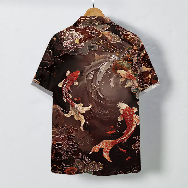 Buddha Stones Vintage Koi Fish Wave Cloud Pattern Buttons Breathable Men's Short Sleeve Shirt - image 6