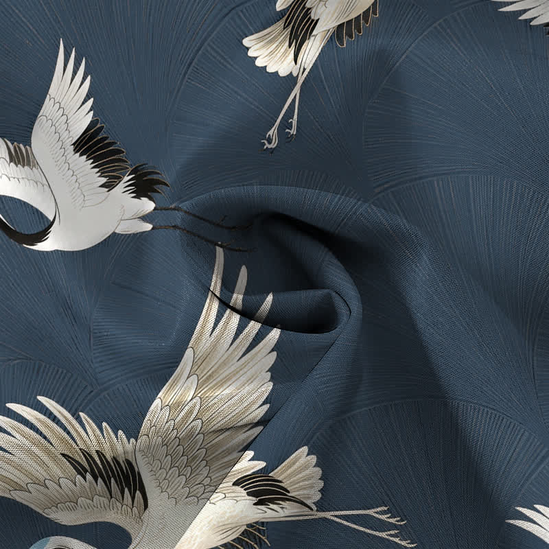 Buddha Stones White Crane Bird Pattern Buttons Breathable Men's Short Sleeve Shirt - image 4