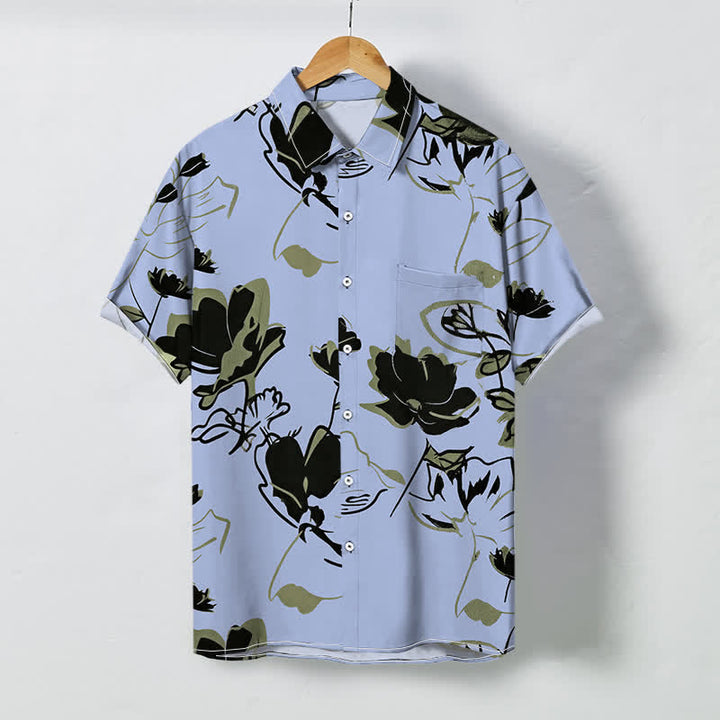 Buddha Stones Abstract Floral Botanical Pattern Buttons Breathable Men's Short Sleeve Shirt - LightSteelBlue - US/UK/AU48，EU58 (4XL) - image 3