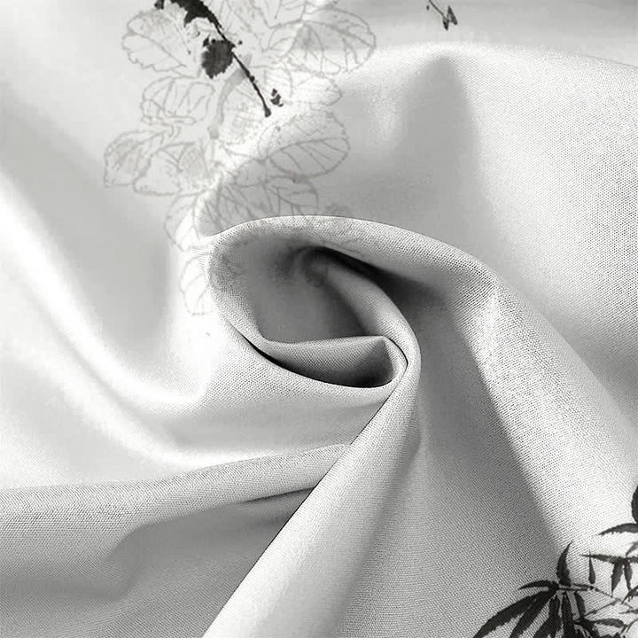 Buddha Stones Ink Bamboo Leaf Tree Branches Pattern Buttons Breathable Men's Short Sleeve Shirt - image 2